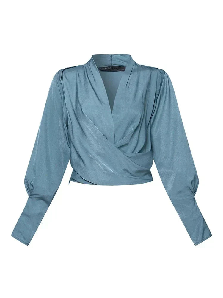 WW | Satinbluse Mit V-ausschnitt Und Puffärmeln Für Damen