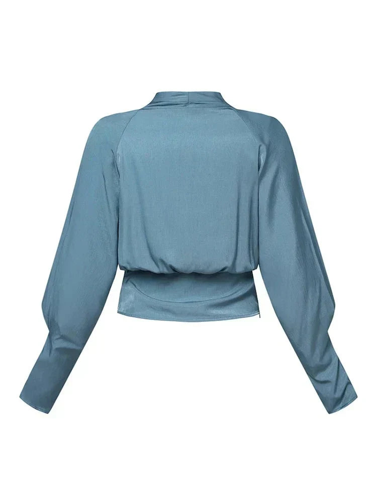 W&W Mode | Satinbluse Mit V-ausschnitt Und Puffärmeln Für Damen
