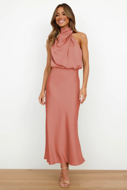 W&W Mode | Elegantes Satin-Halterhalskleid für Frauen