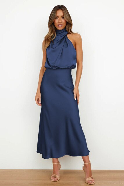 W&W Mode | Elegantes Satin-Halterhalskleid für Frauen