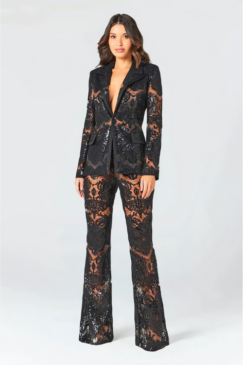 W&W Mode | Luxuriöses Pailletten Blazer Und Hosen Satz