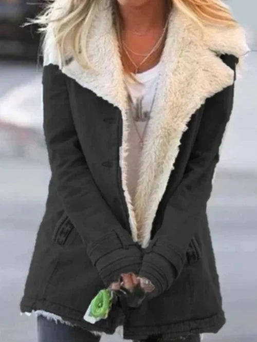 WW | und warme stilvolle Damenjacke mit luxuriösem Sherpa-Futter – bequeme lässige Winterjacke