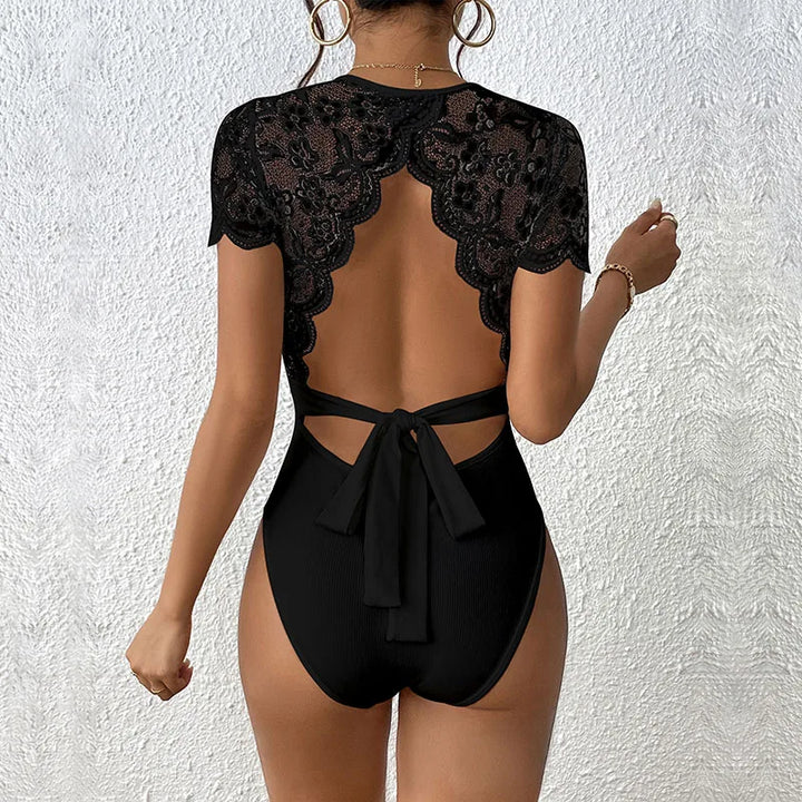 Damen rückenfreier Bodysuit mit Rundhalsausschnitt