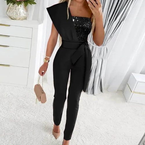 WW | One Shoulder Jumpsuit Mit Pailletten Und Taillenband