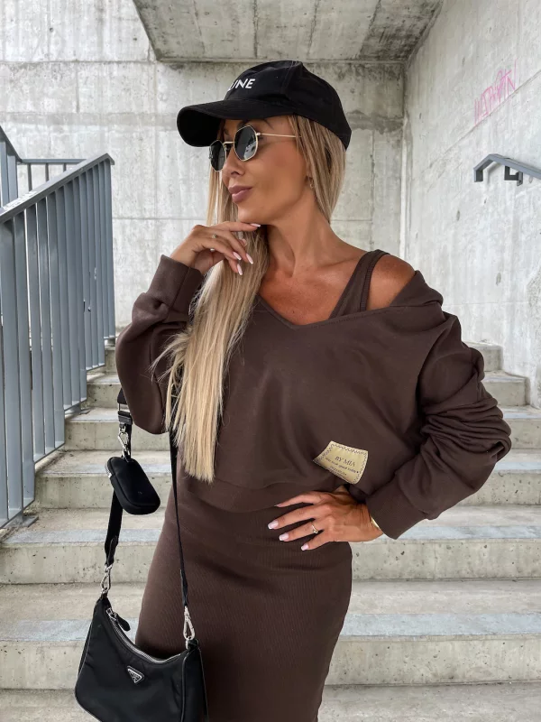 WW | Set Damen Midi Bodycon Kleid & Sweatshirt Outfit