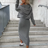 WW | Set Damen Midi Bodycon Kleid & Sweatshirt Outfit