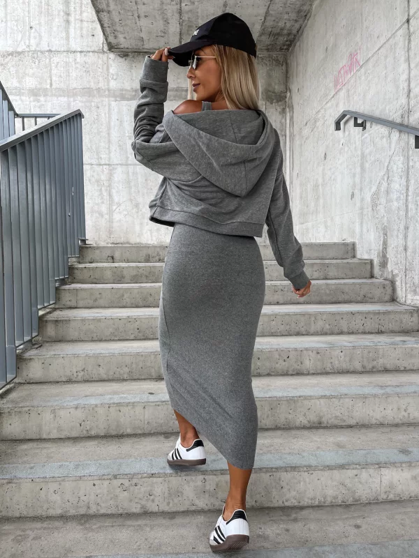 WW | Set Damen Midi Bodycon Kleid & Sweatshirt Outfit