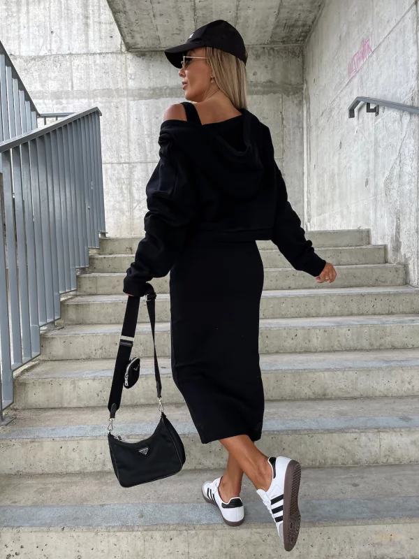 WW | Set Damen Midi Bodycon Kleid & Sweatshirt Outfit