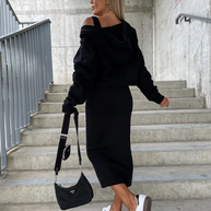WW | Set Damen Midi Bodycon Kleid & Sweatshirt Outfit