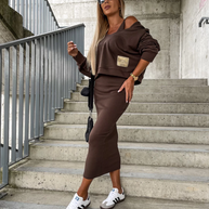 WW | Set Damen Midi Bodycon Kleid & Sweatshirt Outfit