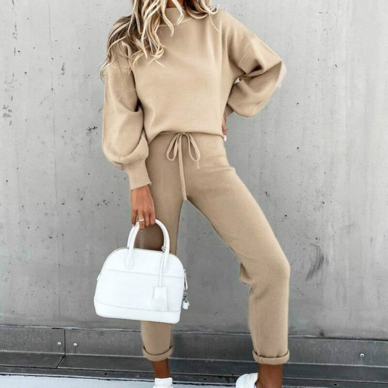 Wolff | Set Langarm Sweatsuit mit elastischer Taille für Frauen Lounge Set