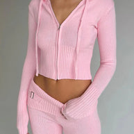 WW | Strick Set Kapuzenjacke Strick Cardigan Strick Set Loungewear für Damen
