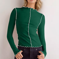 WW | Basic Bae Kontrastbesatz Mock Neck Langarm T-Shirt