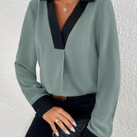 WW Damen-Shirt mit V-Kragen und Kontrastfarben