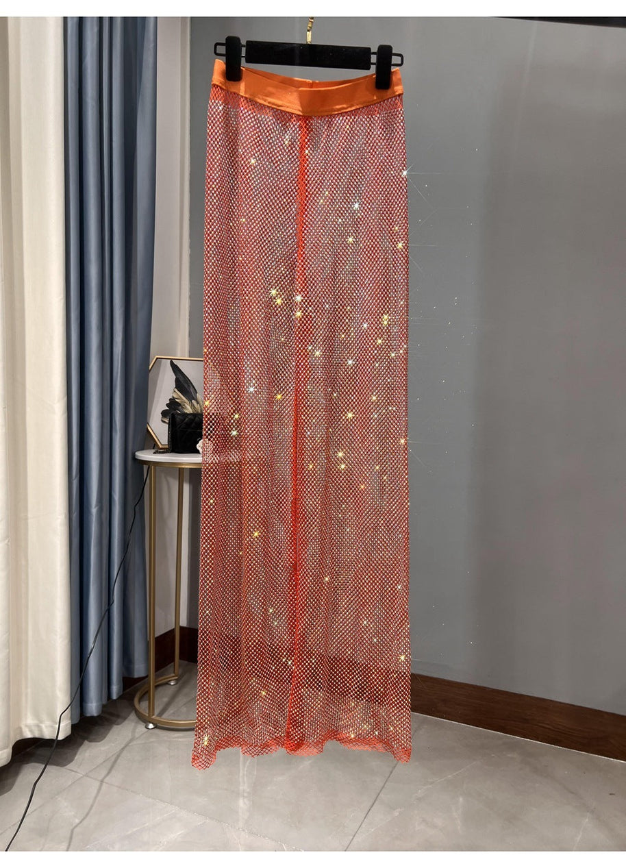 WW | Rhinestone Gerade Netz Weite Bein Slim Fit Schmeichelnde Mop Hosen