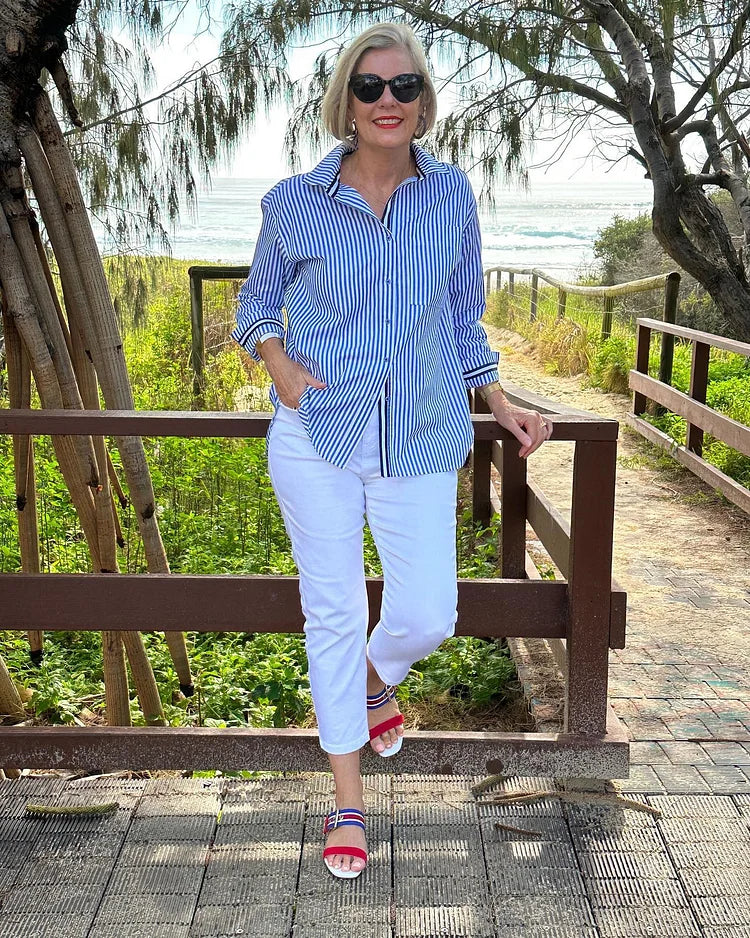 WW | Damen gestreiftes Button-Up Hemd