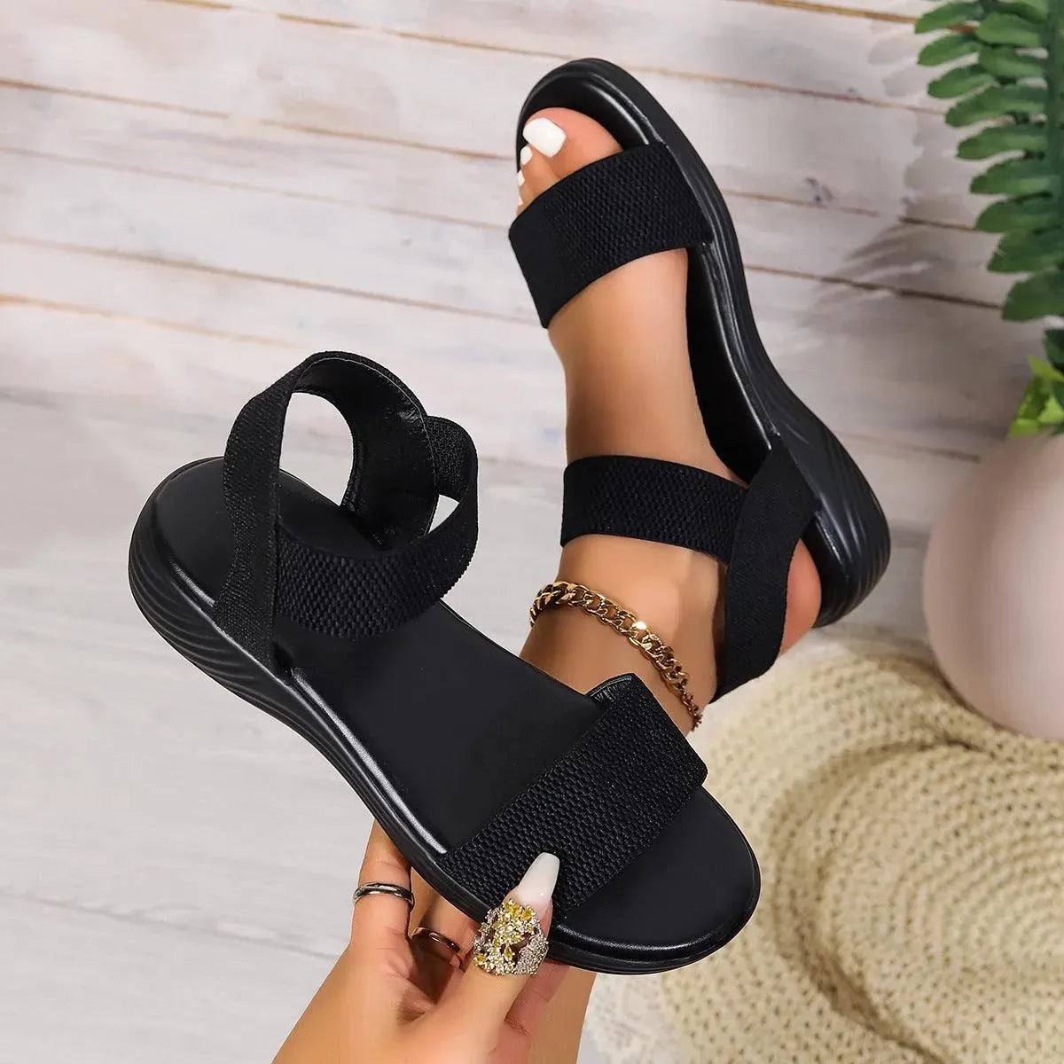 WW | Sommer Leinsandalen mit elastischem Riemen