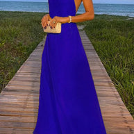 WW | Sunny In Santorini Ketten-Halter Rückenfreies A-Linie Urlaub Maxi Kleid