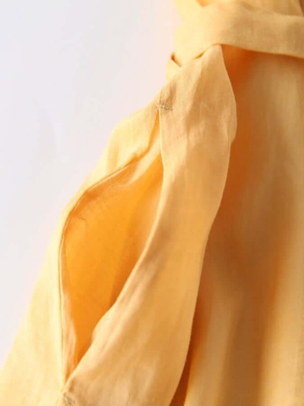 WW | und Leinen Schnürung Drei Viertel Ärmel Einfarbig Kleid