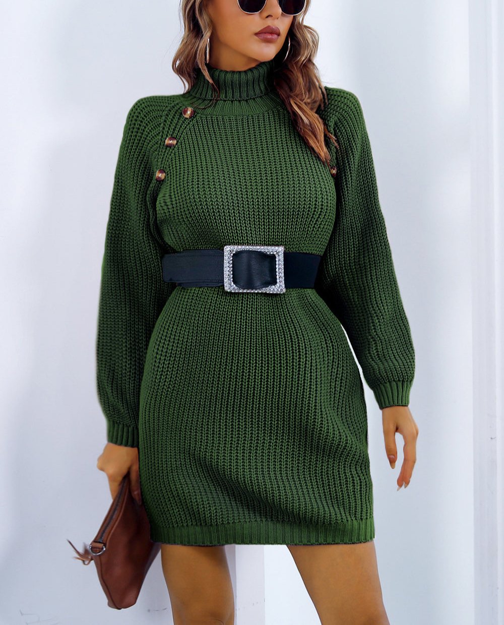 WW | Schicke Herbst Strickkleid mit Kragen und Knopfverschluss für Frauen