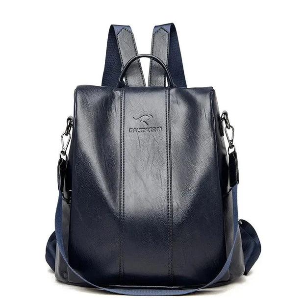 WW – Damen-Lederrucksack mit dickem und strapazierfähigem PU-Leder, weichen Tragegurten, mehreren Reißverschlussfächern