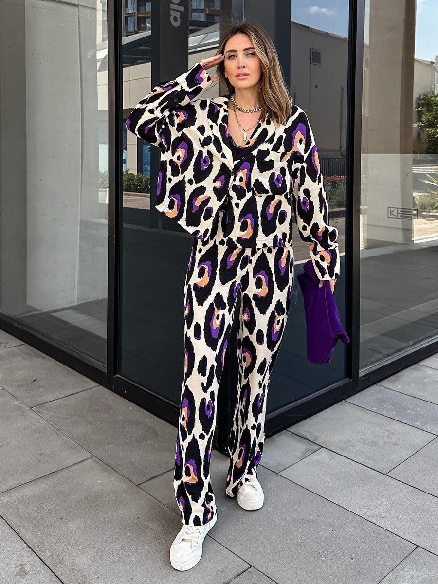 W&W Mode Freizeit-Anzug mit kurzem Langarmkragen und hoher Taille, weite Hose