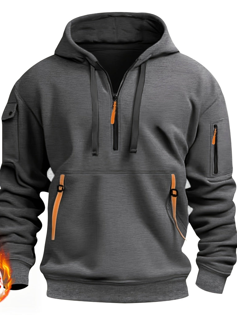 WW | Street Style Herren Fleece gefütterter Hoodie mit mehreren Reißverschlusstaschen