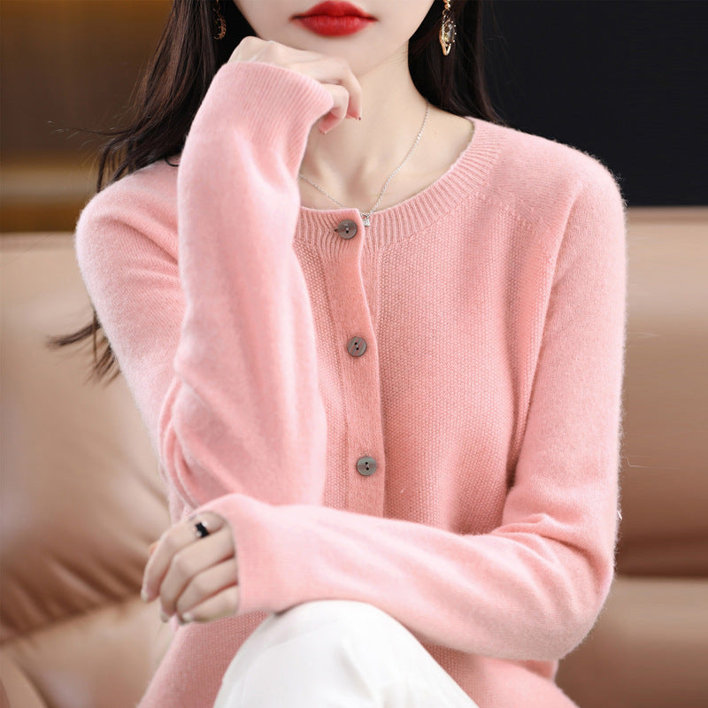 WW | Lockerer Damen Cashmere Strickjacke Mit Rundhalsausschnitt Aus Hochwertiger Veganer Wolle