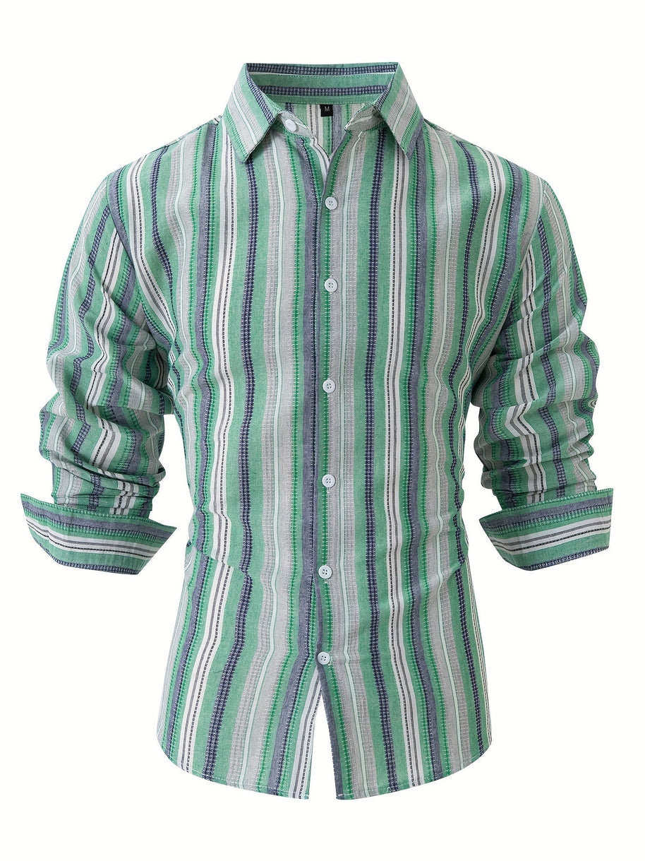 WW | Gestreiftes Baumwoll Leinen Herrenhemd für entspannte Looks