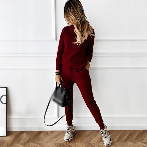 WW | Gestreifter Rollkragenpulli Und Elastische Hose Im Set