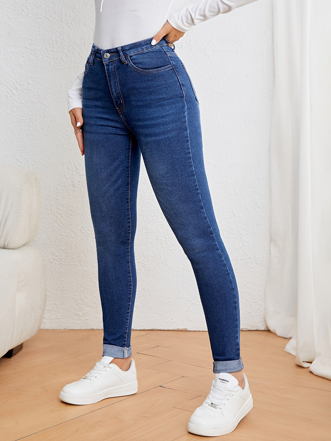 W&W Mode | Olivgrüne High Waist Slim Fit Jeans Mit Stretch Denim