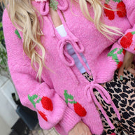 WW | Gebundene Kirsche Rundhalsausschnitt Langarm Cardigan