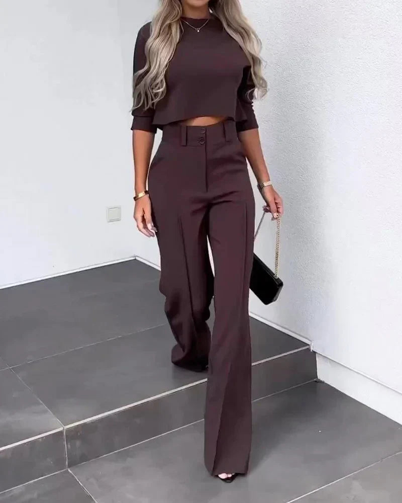 WW | Set mit Jacke und hoch taillierter gerader Hose für Damen | Stilvolles und komfortables Outfit