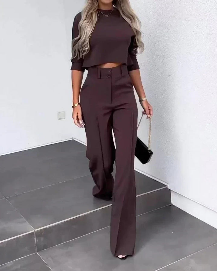 W&W Mode | Set mit Jacke und hoch taillierter gerader Hose für Damen | Stilvolles und komfortables Outfit