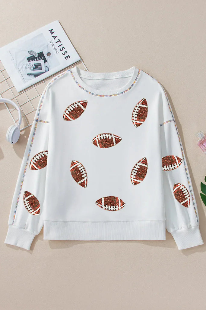 WW | Pailletten Fußball Rundhals Langarm Sweatshirt