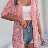 WW | Durchbrochene Offene Front Halbarm-Cardigan
