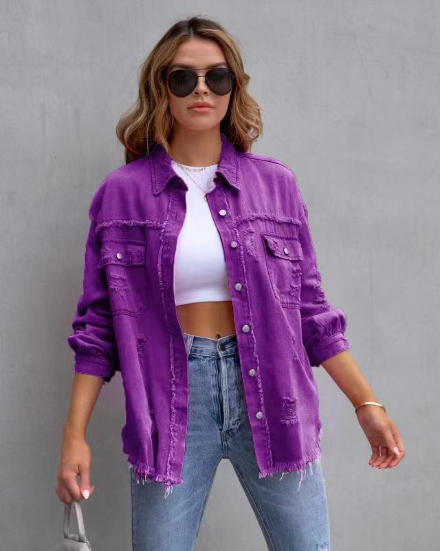 W&W Mode zerrissene Hemd jacke Weiblich Herbst und Frühling Casual Tops Damen bekleidung