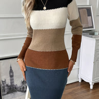 WW | Schicke Herbst Farbblock Langarmkleid für Frauen