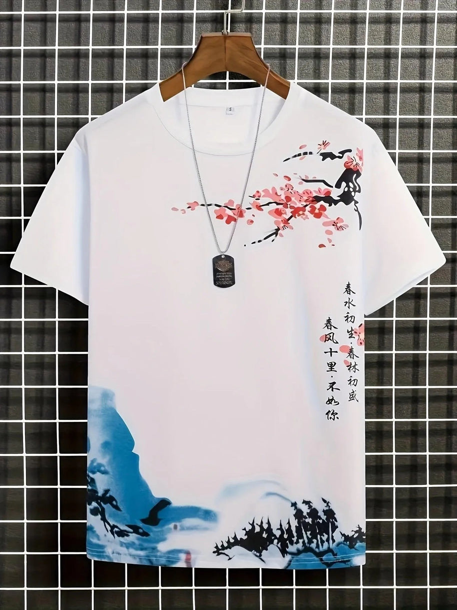 WW | Herren T-shirt Blumen Und Wellen Design
