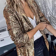 WW | Frauen Pailletten Blazer Mit Langen Ärmeln Und Revers