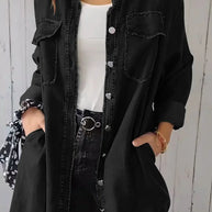 WW | Bequeme Lange Hemdbluse aus Faux-Denim
