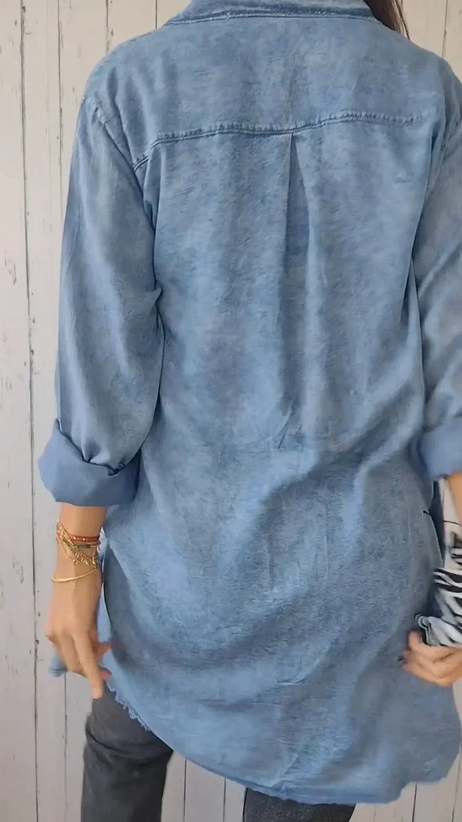 WW | Bequeme Lange Hemdbluse aus Faux-Denim