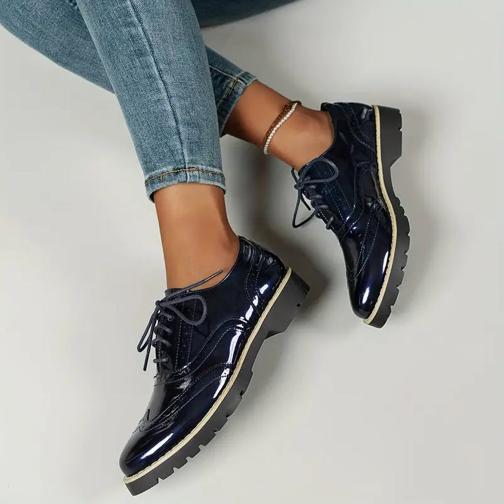 W&W Mode | Lackschuhe Im Oxford Stil Mit Klobiger Sohle Für Damen