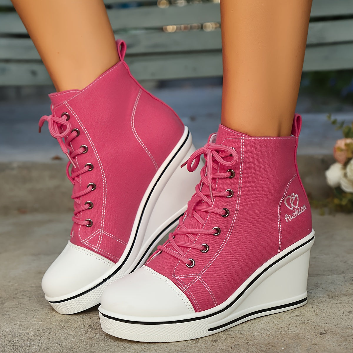 WW | Einfache Canvas Stiefeletten Mit Liebesmotiv