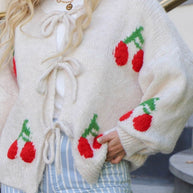 WW | Gebundene Kirsche Rundhalsausschnitt Langarm Cardigan