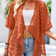 WW | Unifarben dünne Jacquard-Cardigan mit kurzen Ärmeln