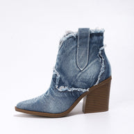 WW | Damen Trendy Spitzes-Toe Western Cowboy-Stiefel Bequeme Stiefeletten