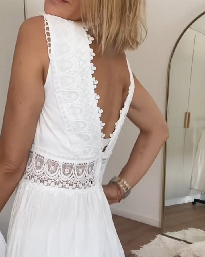W&W Mode | Ärmelloses Spitzen Midi Kleid Für Damen