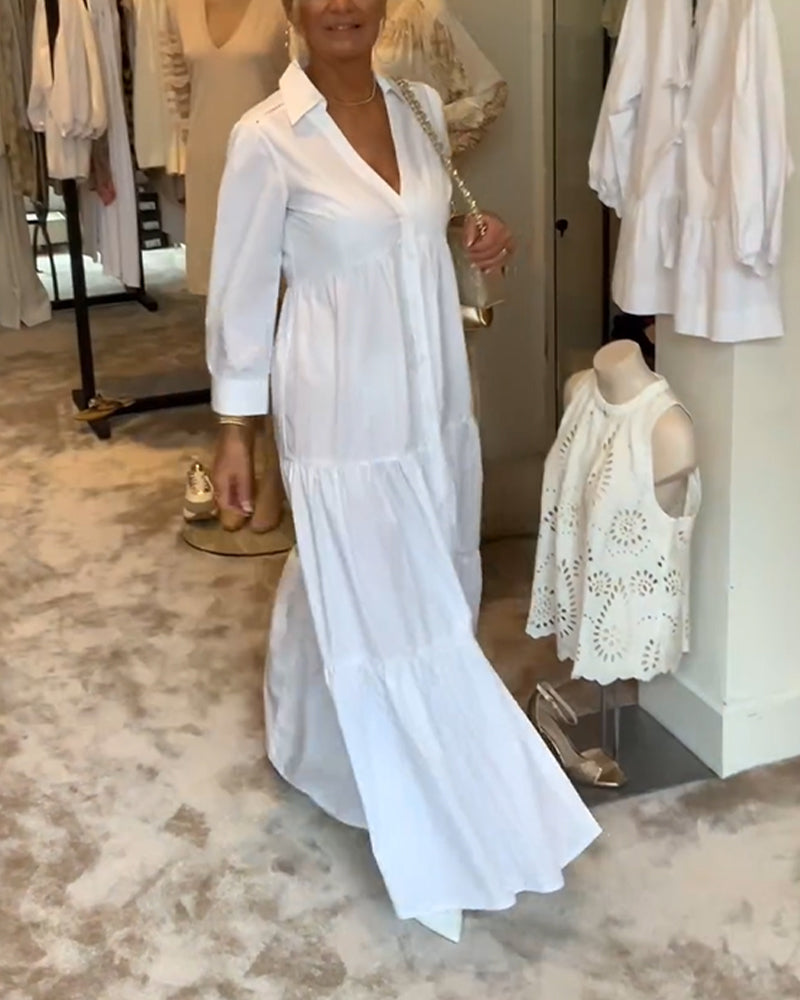 WW | Lange Weiße Kleid mit Hemdkragen