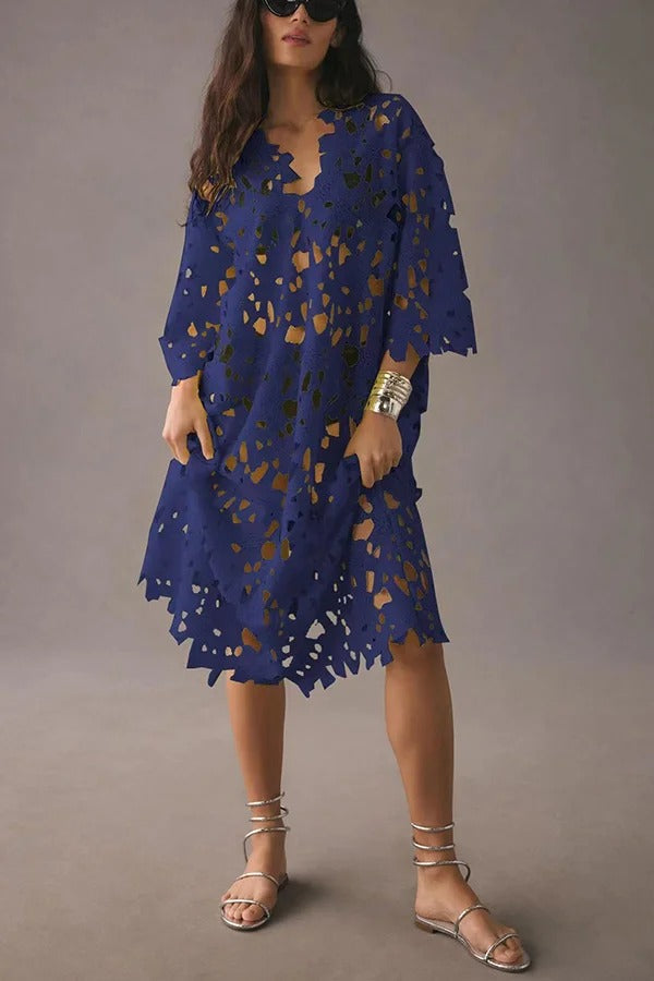 WW | Ich Gehören Hier Floral Øsen Spitze Cover Up Strand Midi Kleid